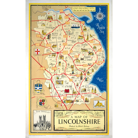 A Map of Lincolnshire - Lincoln Cathedral 24" x 32" Matte Mounted Print