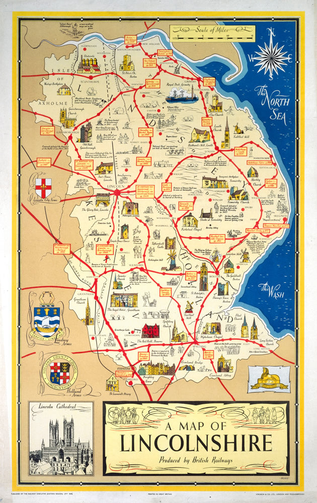 A Map of Lincolnshire - Lincoln Cathedral 24" x 32" Matte Mounted Print