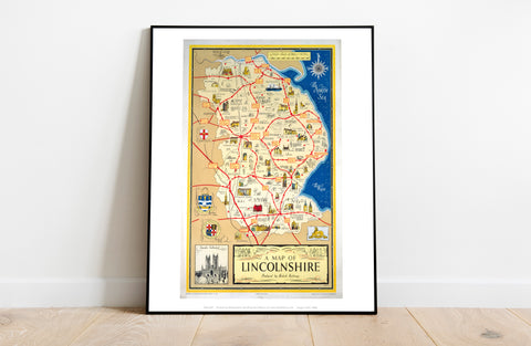 A Map Of Lincolnshire - Lincoln Cathedral - Art Print