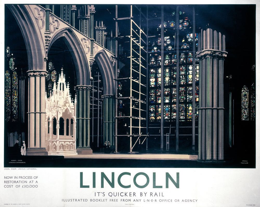 Lincoln Cathedral It's Quicker By Rail 24" x 32" Matte Mounted Print