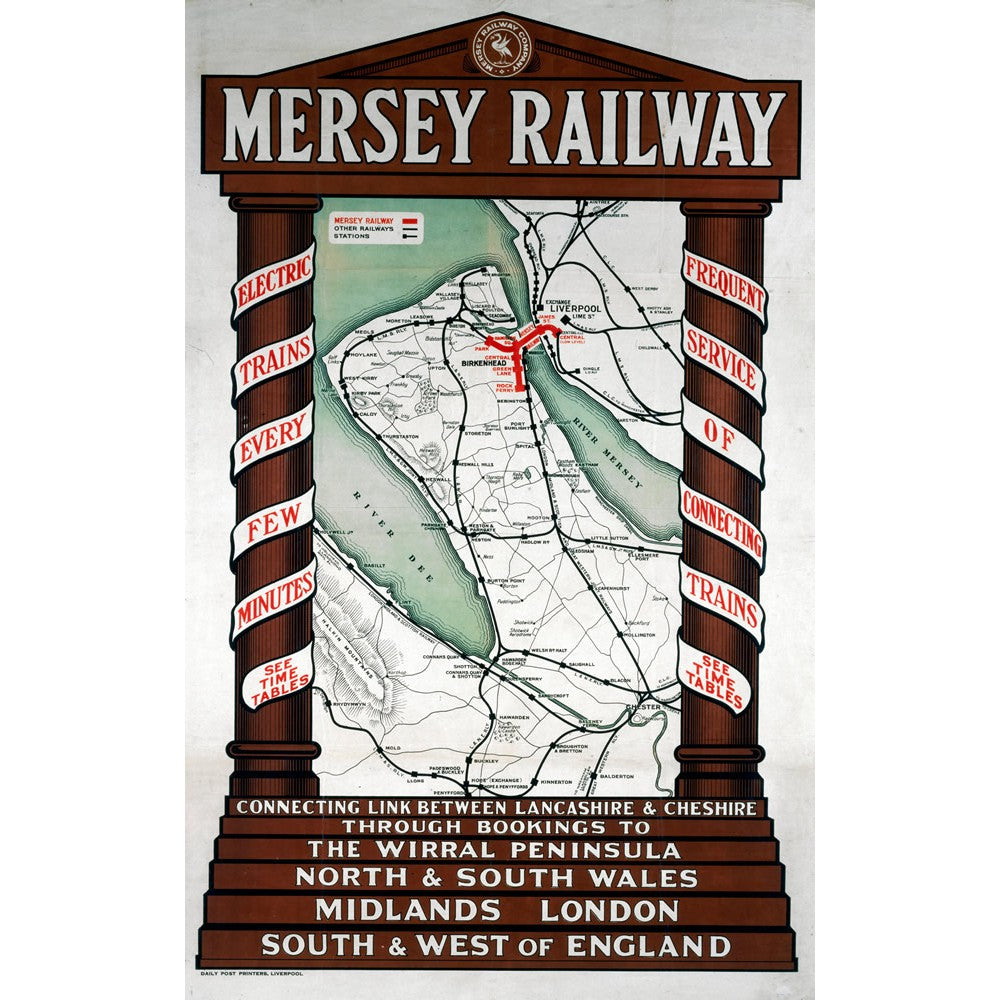 Mersey Railway The Wirral Peninsula 20cm x 20cm Mini Mounted Print