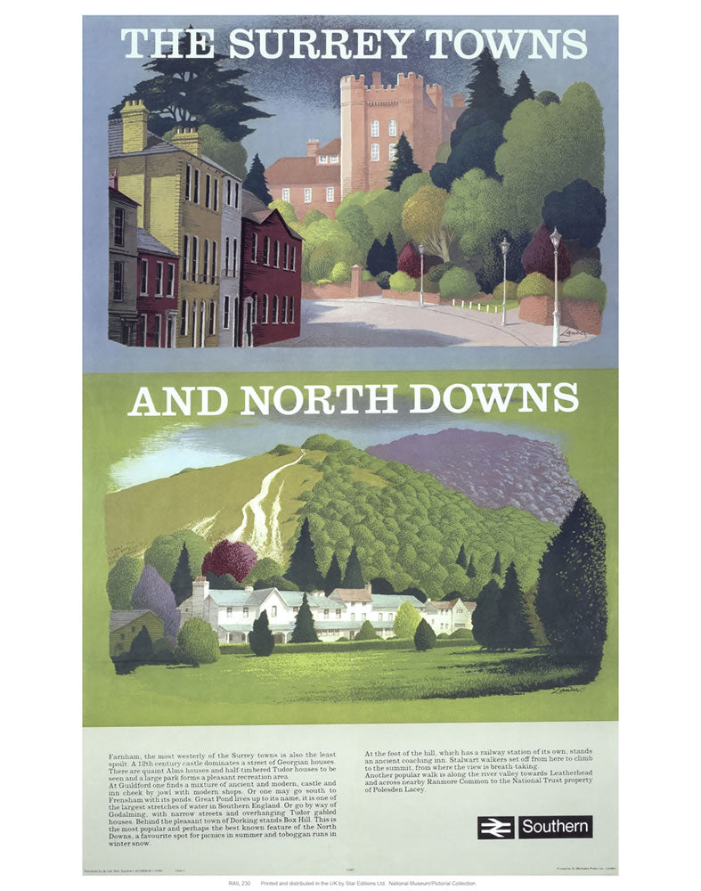 The Surrey Towns and North Downs 24" x 32" Matte Mounted Print