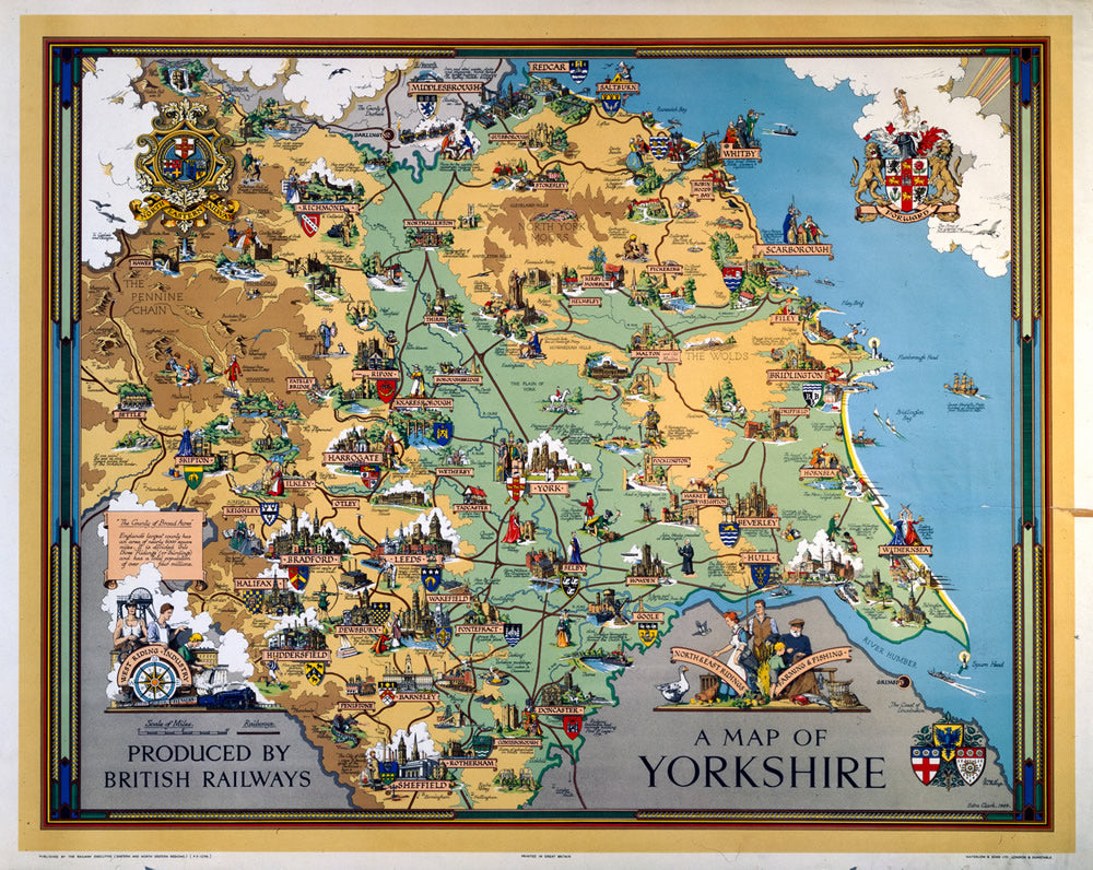 A Map of Yorkshire British Railways 24" x 32" Matte Mounted Print