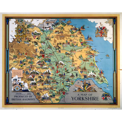 A Map of Yorkshire British Railways 24" x 32" Matte Mounted Print