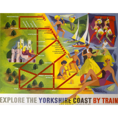 Explore the Yorkshire Coast by train 24" x 32" Matte Mounted Print