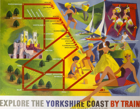 Explore the Yorkshire Coast by train 24" x 32" Matte Mounted Print