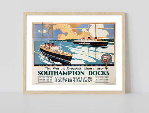 Southampton Docks - Queen Mary And Normandie - Art Print