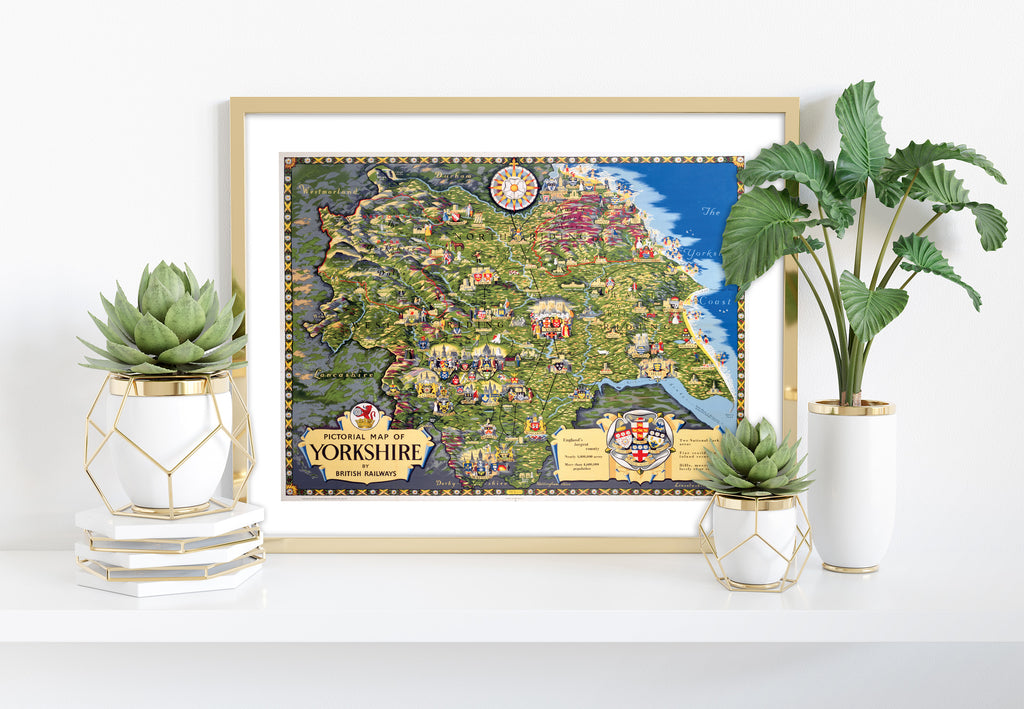 Pictorial Map Of Yorkshire - 11X14inch Premium Art Print