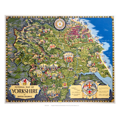 pictorial map of Yorkshire 24" x 32" Matte Mounted Print