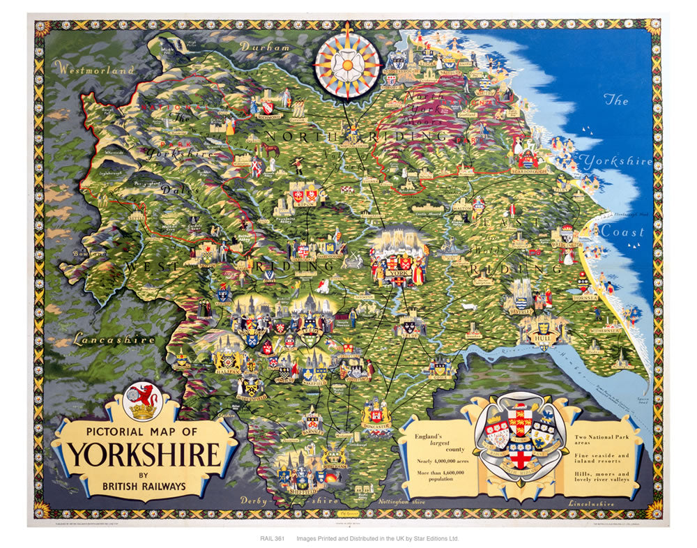 pictorial map of Yorkshire 24" x 32" Matte Mounted Print