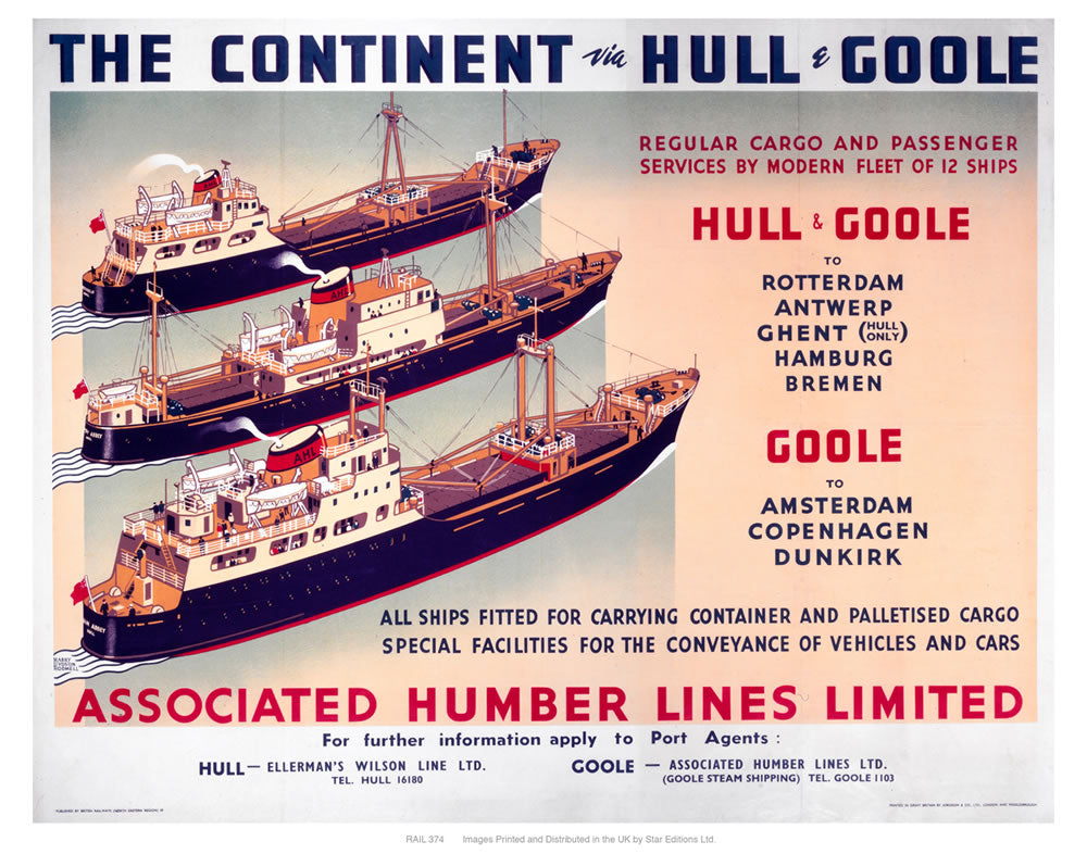 The continent via Hull and Goole 24" x 32" Matte Mounted Print
