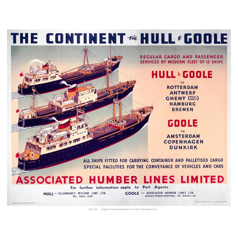 The continent via Hull and Goole 24" x 32" Matte Mounted Print