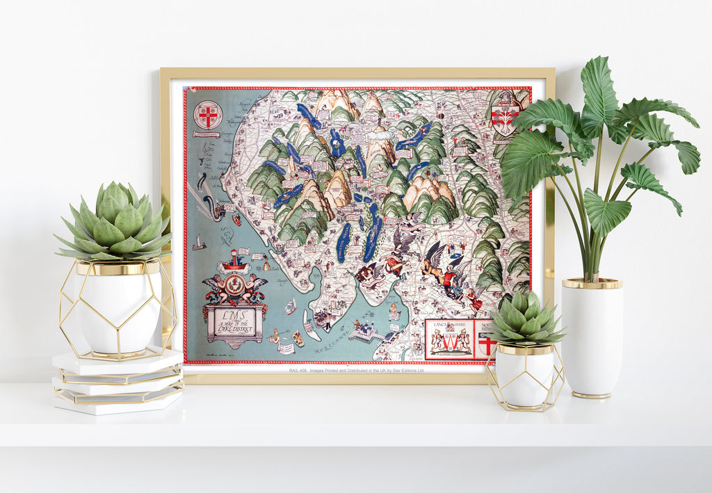 Pictorial Map Of Lancashire - 11X14inch Premium Art Print