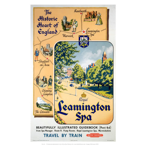 Historic Heart of england Royal Leamington Spa - British Railways Poster 24" x 32" Matte Mounted Print