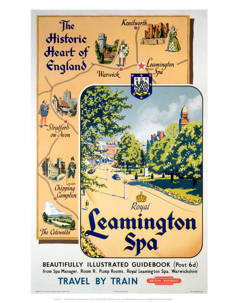 Historic Heart of england Royal Leamington Spa - British Railways Poster 24" x 32" Matte Mounted Print