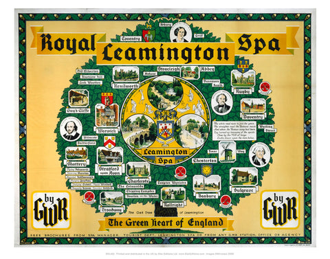 Royal Leamington Spa - Green Heart of england Tree GWR railway poster 24" x 32" Matte Mounted Print