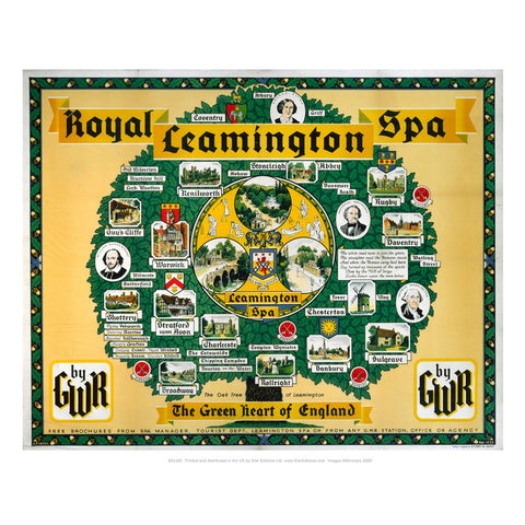 Royal Leamington Spa - Green Heart of england Tree GWR railway poster 24" x 32" Matte Mounted Print