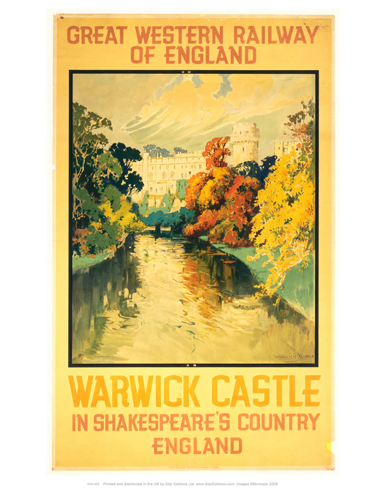 Warwick Castle - Shakespeare's country yellow Great western railway poster 24" x 32" Matte Mounted Print