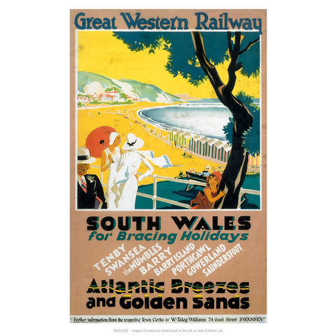 South Wales for Bracing Holidays - Atlantic Breezes and Golden Sands 24" x 32" Matte Mounted Print