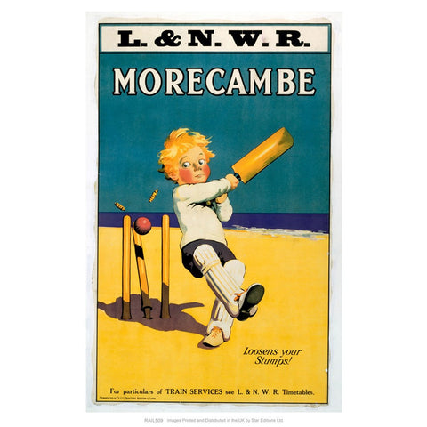 Morecambe - Loosens your stumps - Cricket on the beach 24" x 32" Matte Mounted Print