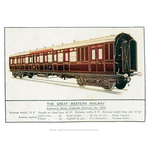 Composite Brake Corridor Carriage No. 7672 - Great Western Railway 24" x 32" Matte Mounted Print