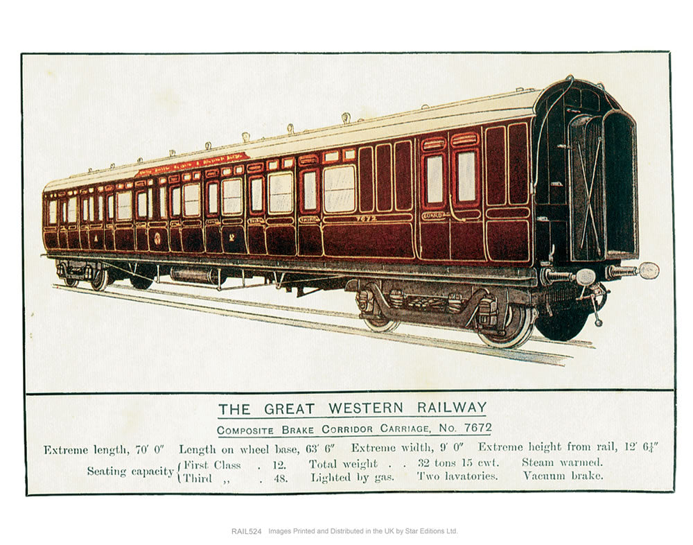 Composite Brake Corridor Carriage No. 7672 - Great Western Railway 24" x 32" Matte Mounted Print