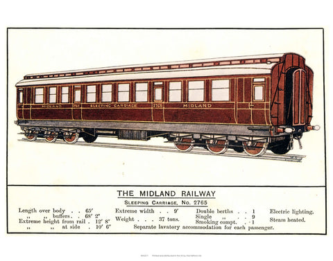 Sleeping Carriage No. 2765 - Midland Railway 24" x 32" Matte Mounted Print