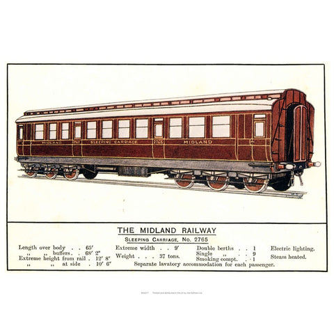 Sleeping Carriage No. 2765 - Midland Railway 24" x 32" Matte Mounted Print