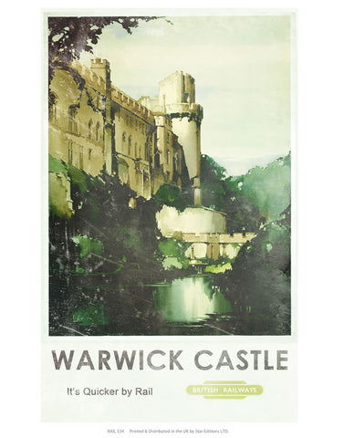 Warwick Castle - Quicker by rail british railways poster 24" x 32" Matte Mounted Print