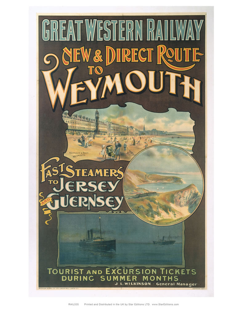 Direct route to Weymouth - Great Western Railway Poster 24" x 32" Matte Mounted Print