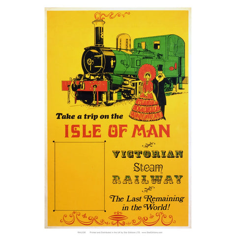 Isle of Man Trip - Victorian steam railway yellow poster 24" x 32" Matte Mounted Print