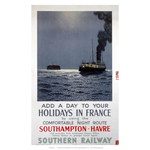 Holiday in France - Southampton to Havre Souther Railway Poster 24" x 32" Matte Mounted Print