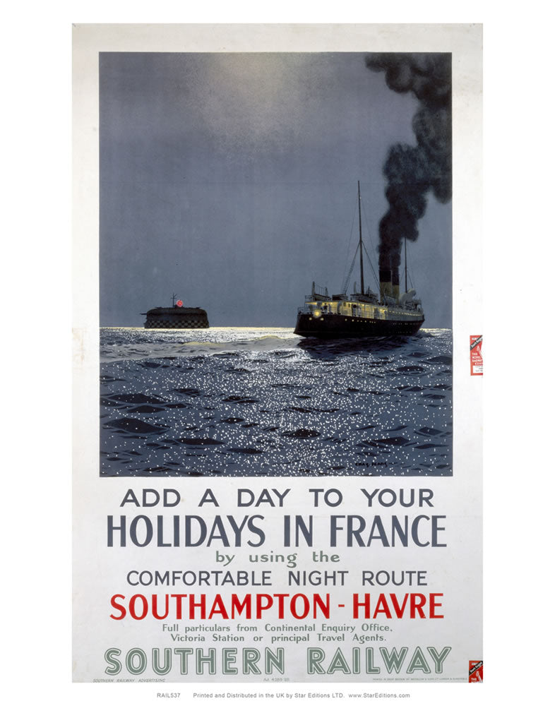 Holiday in France - Southampton to Havre Souther Railway Poster 24" x 32" Matte Mounted Print