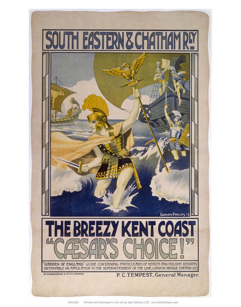 South Eastern and Chatham railway poster - Brezzy Kent Coast ceasars choice 24" x 32" Matte Mounted Print