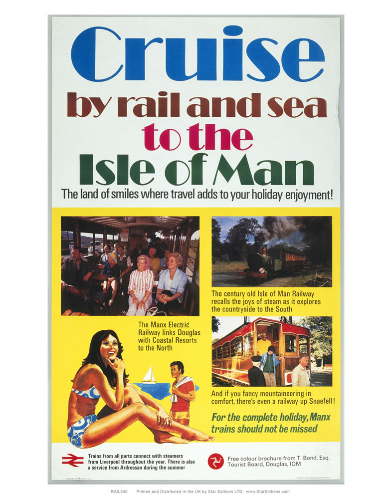 Isle of man Rail and sea cruise poster - Manx Trains 24" x 32" Matte Mounted Print