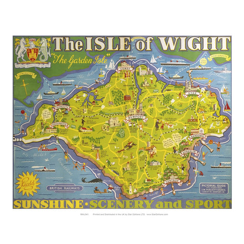 Isle of Wight - The garden Isle island map poster - Sunshine scenery and sport 24" x 32" Matte Mounted Print