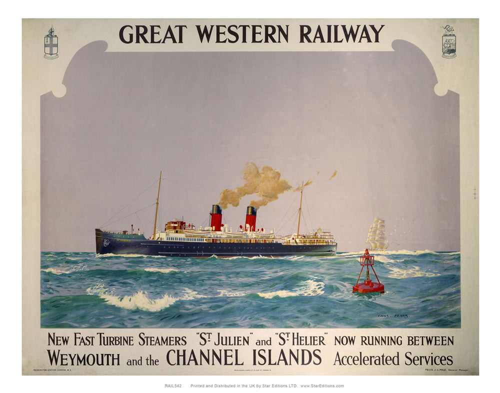 Great Western railway - Steamers weymouth and channel islands poster 24" x 32" Matte Mounted Print