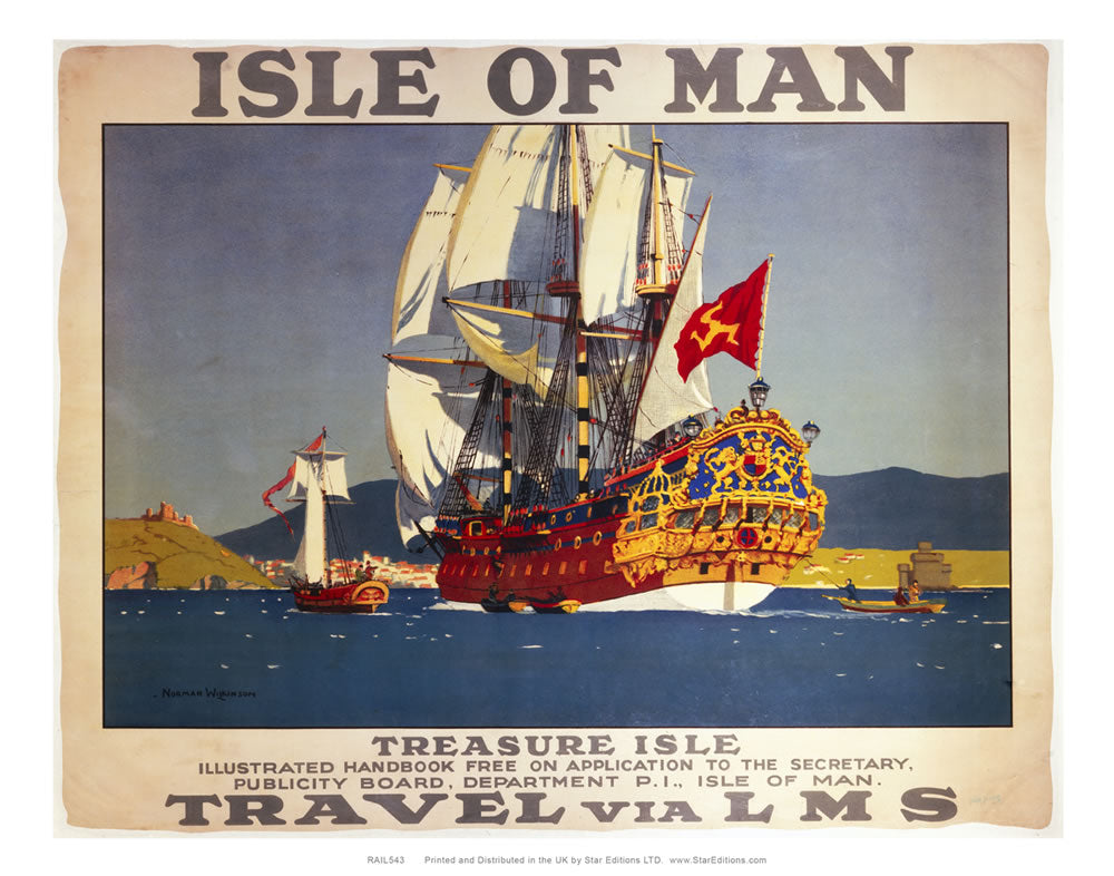Isle Of Man - Treasure isle ships LMS railway poster 24" x 32" Matte Mounted Print