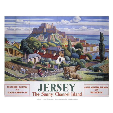 Jersey The sunny channel island via wetmouth- Great wester railway poster 24" x 32" Matte Mounted Print