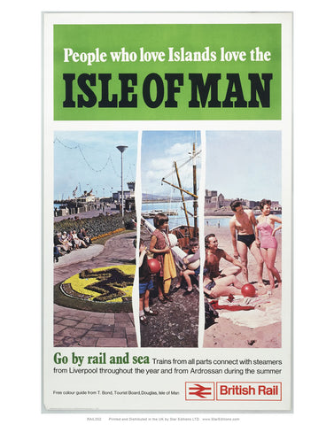 Isle Of man - go by rail and see 3 image poster 24" x 32" Matte Mounted Print