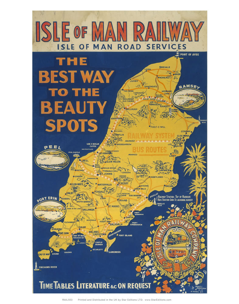 Isle Of Man Railway - The best way to the beauty spots railway poster 24" x 32" Matte Mounted Print