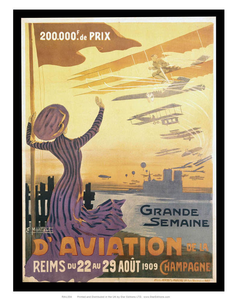 Grande Semaine D'Aviation de la Reims - Railway Poster 24" x 32" Matte Mounted Print
