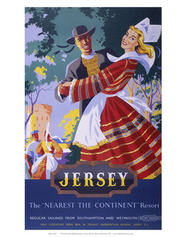 Jersey - Nearest Continent resort British Railways Poster 24" x 32" Matte Mounted Print