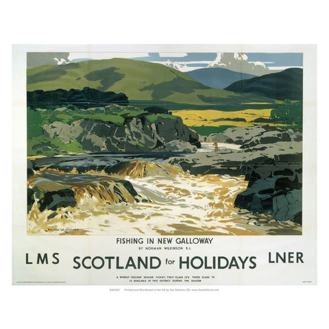 Fishing In Galloway - Scotland For Holidays LMS LNER railway poster 24" x 32" Matte Mounted Print
