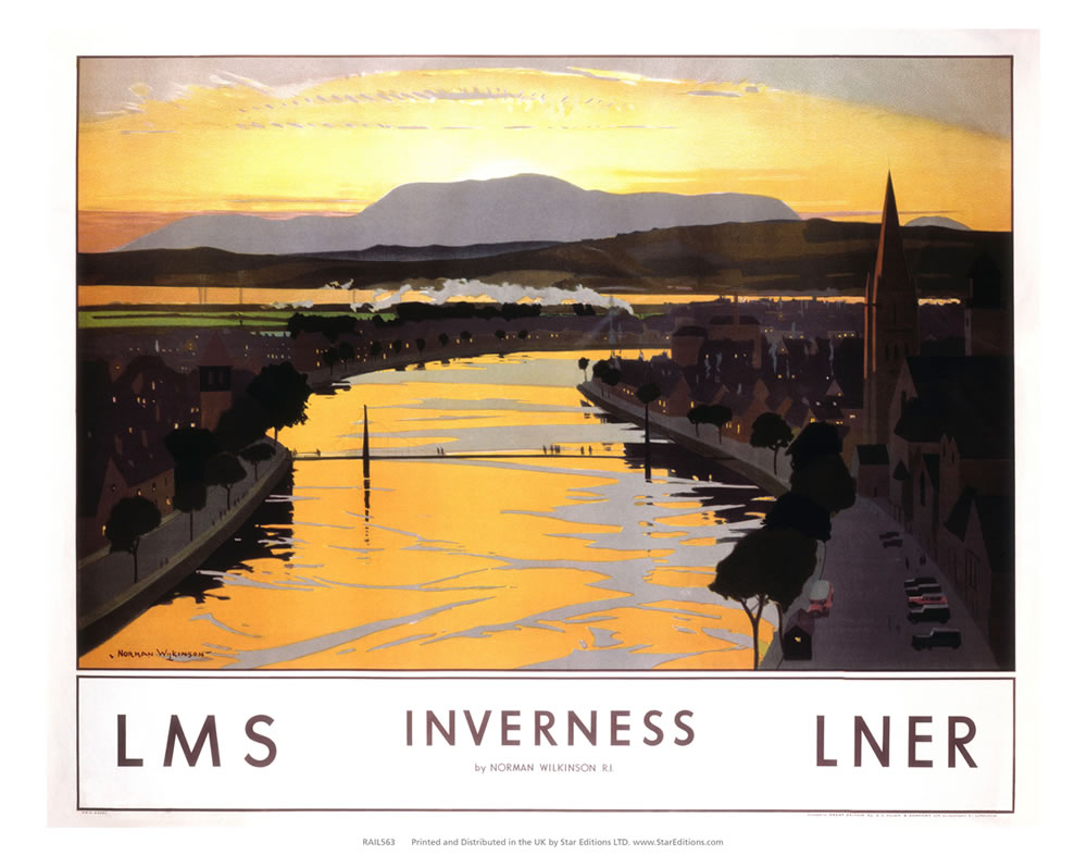 Inverness Sunset - LMS LNER Railway Poster 24" x 32" Matte Mounted Print