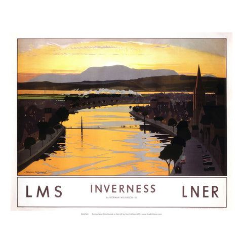 Inverness Sunset - LMS LNER Railway Poster 24" x 32" Matte Mounted Print