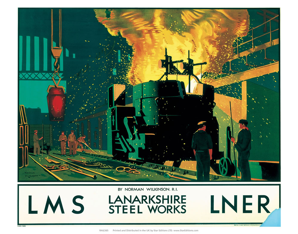 Lanarkshire Steel Works - LMS LNER Poster 24" x 32" Matte Mounted Print