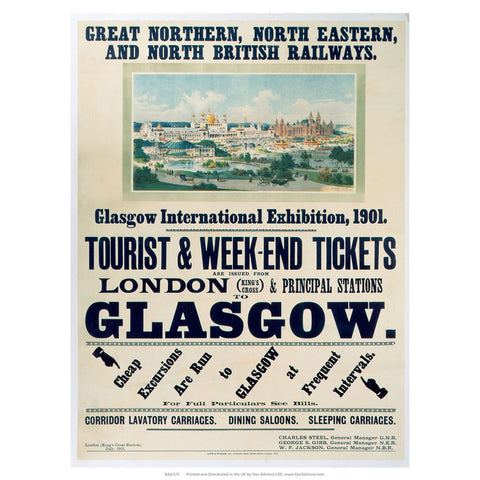 Glasgow international exhibition - 1901 London to glasgow British Railways 24" x 32" Matte Mounted Print