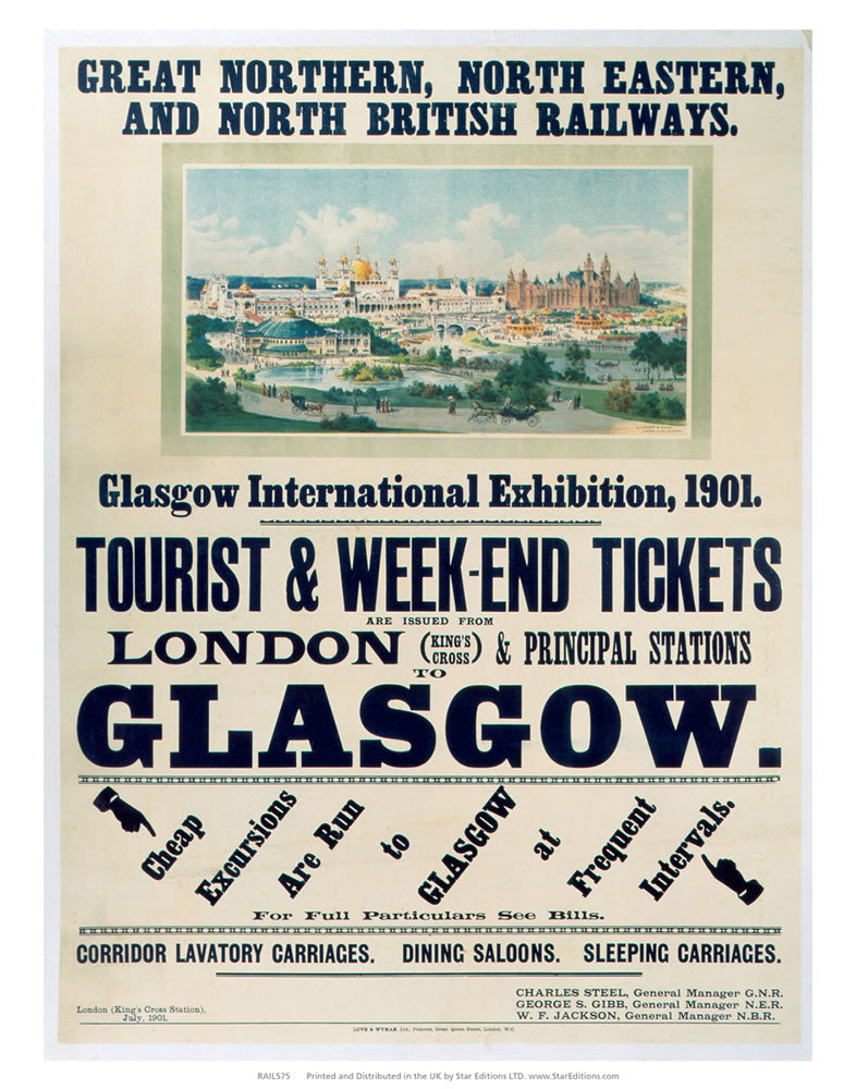 Glasgow international exhibition - 1901 London to glasgow British Railways 24" x 32" Matte Mounted Print