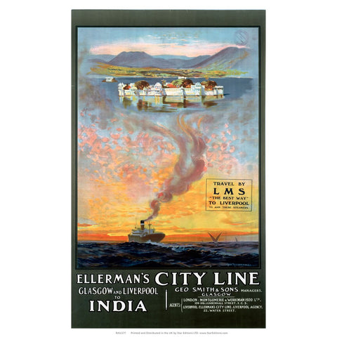 Ellerman's city line - Glasgow to Liver pool to india ship LMS 24" x 32" Matte Mounted Print